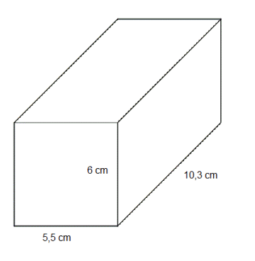 Rett firkantet prisme med sider 5,5 cm, 6 cm og 10,3 cm